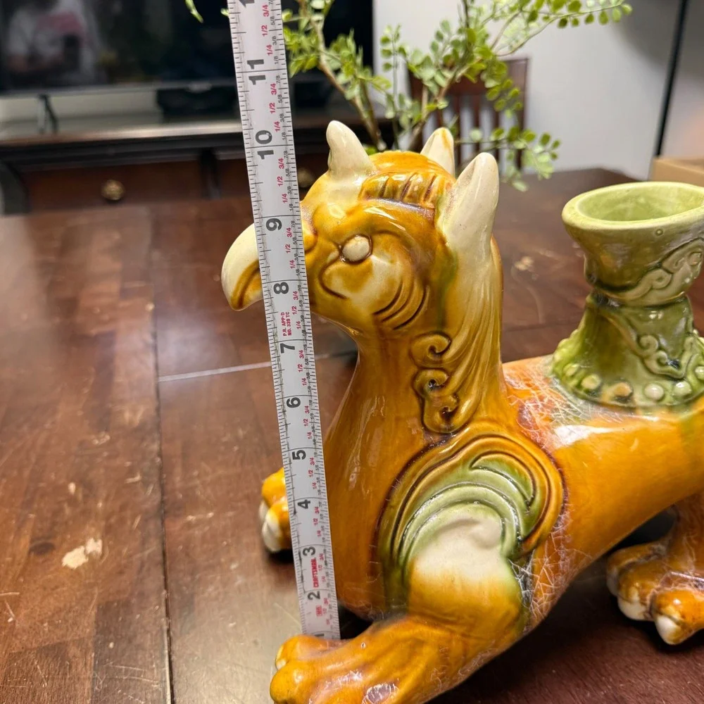 Vtg‎ Sancai Glaze Ceramic Crackle QILIN Griffin Statue Chinese Mythical Unicorn